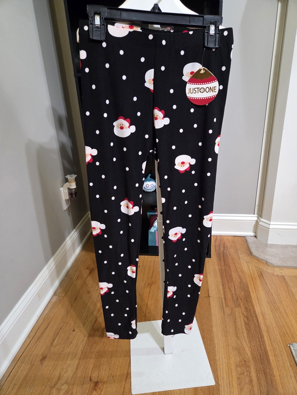 Just One Girls' Black Santa Dot Holiday Leggings